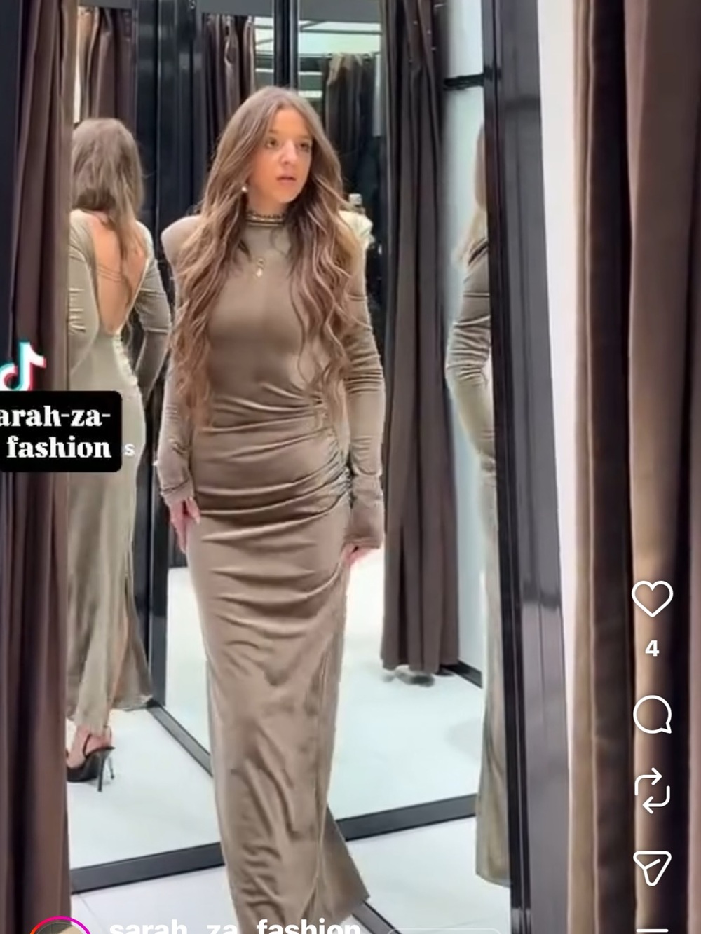 Zara Long Sleeve Ruched Velvet Maxi Dress in Taupe - Picture 5 of 11